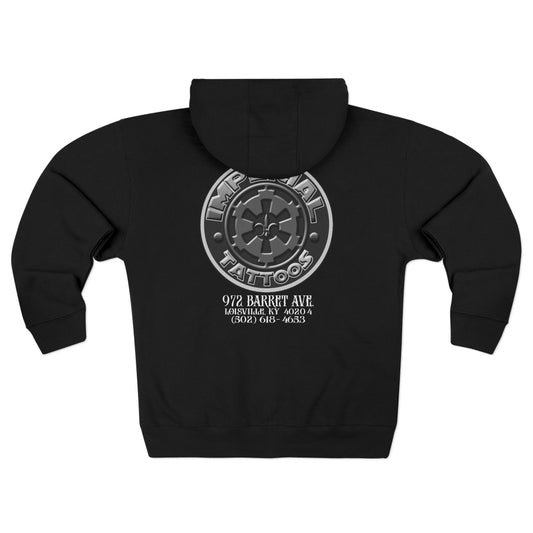 Hoodie | Gothic White | Cog Gray | Imperial Tattoos Unisex Zip Hoodie - Casual Comfort, Perfect for Tattoo Lovers, Gifts, Streetwear, Everyday Wear, Black Hoodie