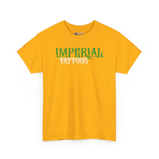 Gothic Green, White Font | Imperial Tattoos Unisex Heavy Cotton Tee, Cool Graphic Tee, Edgy Streetwear, Tattoo Lovers Shirt, Gift for Artists