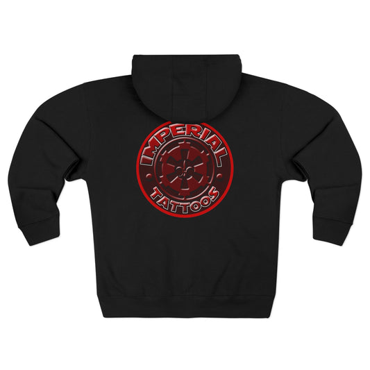 Hoodie | Ringbearer Red | Cog Red | Imperial Tattoos Zip Hoodie - Unisex Streetwear, Perfect for Tattoo Lovers, Relaxed Fit, Gift for Music Festivals, Casual Wear