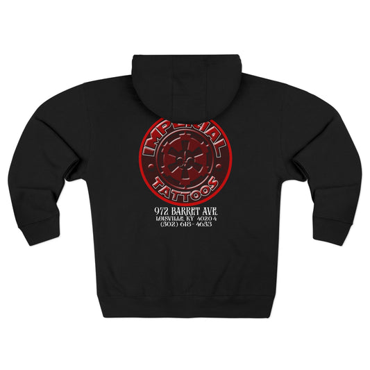 Hoodie | Gothic Red | Cog Red | Imperial Tattoos Unisex Zip Hoodie - Perfect for Ink Lovers, Tattoo Artists, Casual Wear, Gifts, Streetwear