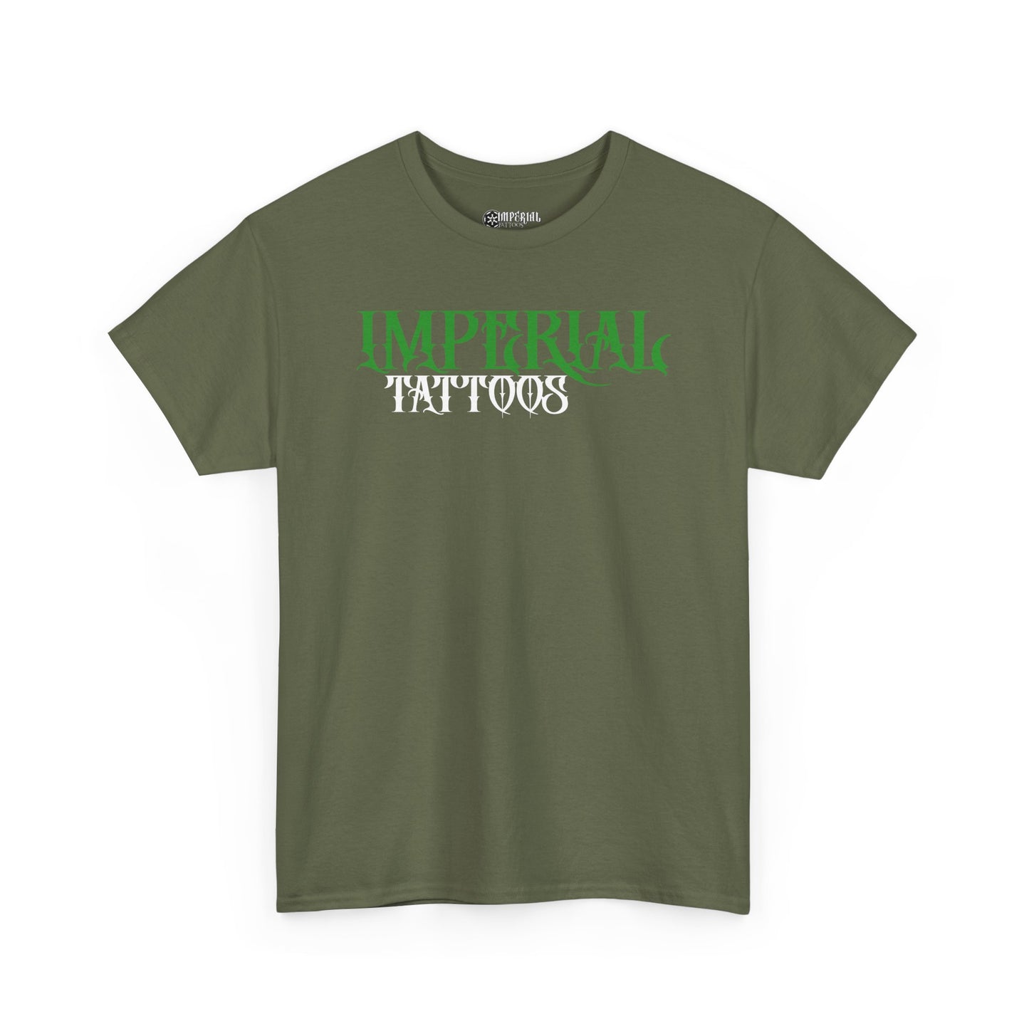 Gothic Green, White Font | Imperial Tattoos Unisex Heavy Cotton Tee, Cool Graphic Tee, Edgy Streetwear, Tattoo Lovers Shirt, Gift for Artists