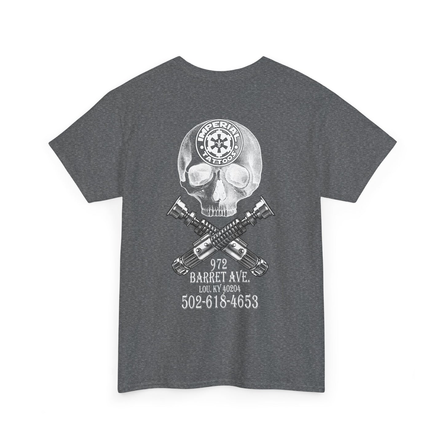 Skull Sabers | White and gray | Unisex Heavy Cotton Tee, Skull Graphic Tee, Edgy Casual Shirt, Comfortable Everyday Wear, Perfect for Streetwear, Trendy Gift