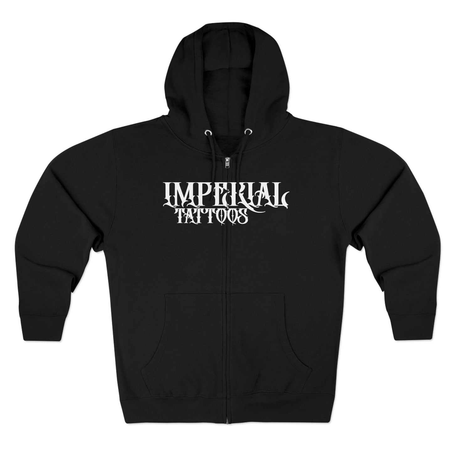 Hoodie | Gothic White | Cog Gray | Imperial Tattoos Unisex Zip Hoodie - Casual Comfort, Perfect for Tattoo Lovers, Gifts, Streetwear, Everyday Wear, Black Hoodie
