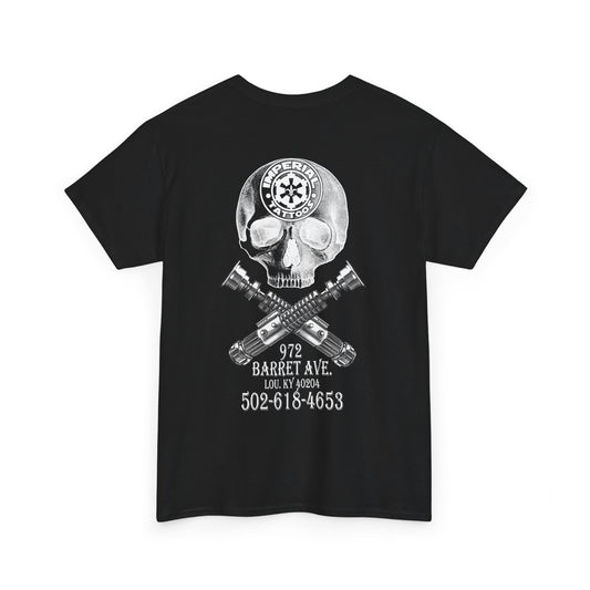 Skull Sabers | White and gray | Unisex Heavy Cotton Tee, Skull Graphic Tee, Edgy Casual Shirt, Comfortable Everyday Wear, Perfect for Streetwear, Trendy Gift