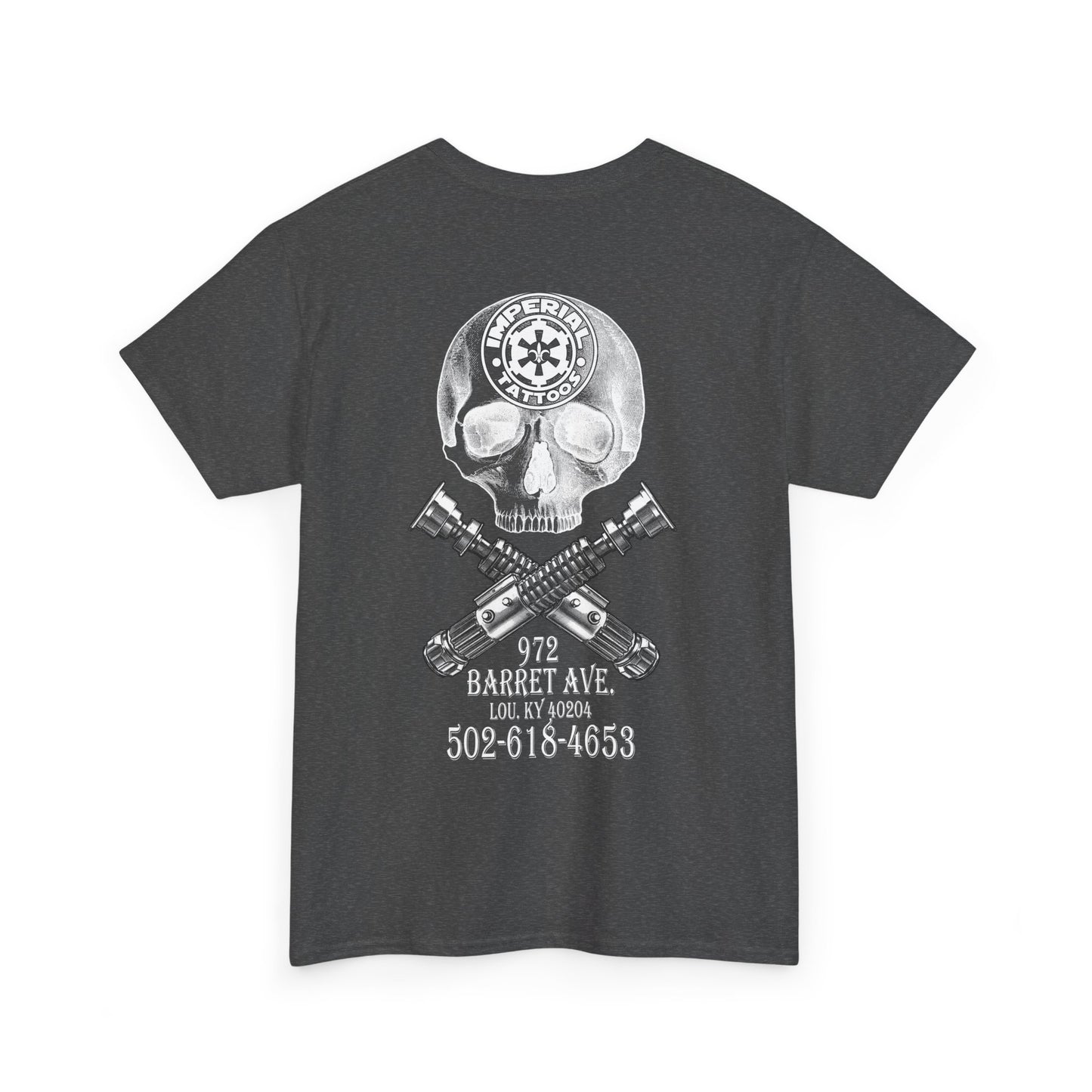 Skull Sabers | White and gray | Unisex Heavy Cotton Tee, Skull Graphic Tee, Edgy Casual Shirt, Comfortable Everyday Wear, Perfect for Streetwear, Trendy Gift