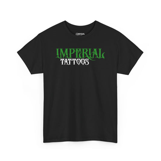 Gothic Green, White Font | Imperial Tattoos Unisex Heavy Cotton Tee, Cool Graphic Tee, Edgy Streetwear, Tattoo Lovers Shirt, Gift for Artists