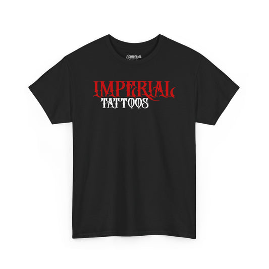 Gothic Red, White Font | Imperial Tattoos Unisex Heavy Cotton Tee, Cool Graphic Tee, Edgy Streetwear, Tattoo Lovers Shirt, Gift for Artists