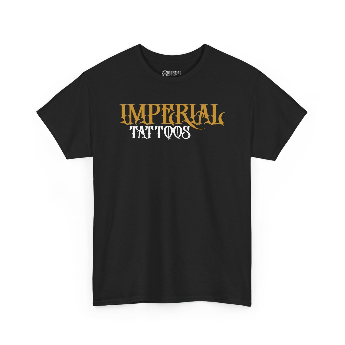Gothic Yellow, White Font | Imperial Tattoos Unisex Heavy Cotton Tee, Cool Graphic Tee, Edgy Streetwear, Tattoo Lovers Shirt, Gift for Artists