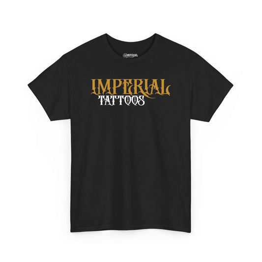 Gothic Yellow, White Font | Imperial Tattoos Unisex Heavy Cotton Tee, Cool Graphic Tee, Edgy Streetwear, Tattoo Lovers Shirt, Gift for Artists